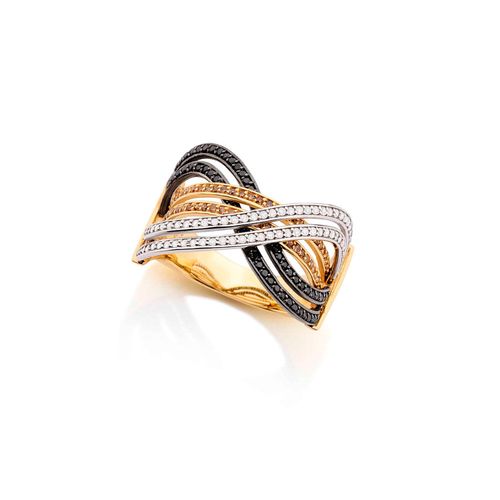 Anel Metropolitan Fitas de Três Cores 18k com Diamantes