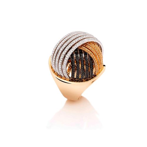 Anel Metropolitan de Três Cores 18k com Diamantes