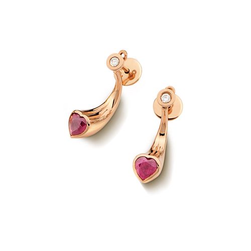 Brincos Connect Coração em Ouro Rosé 18k com Rubi