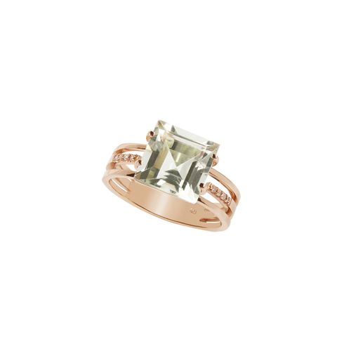 Anel Conceito Carré Triplo em Ouro Rosé 18k com Prasiolita e Diamantes