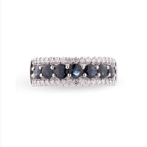 Anel Spring Maxior de Ouro Branco 18k com Safiras e Diamantes