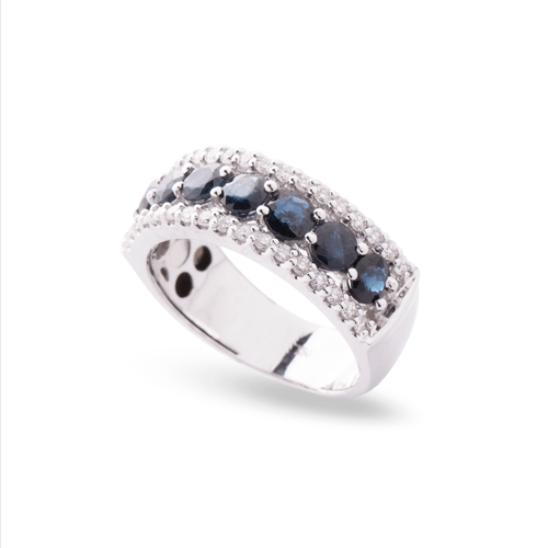 Anel Spring Maxior de Ouro Branco 18k com Safiras e Diamantes