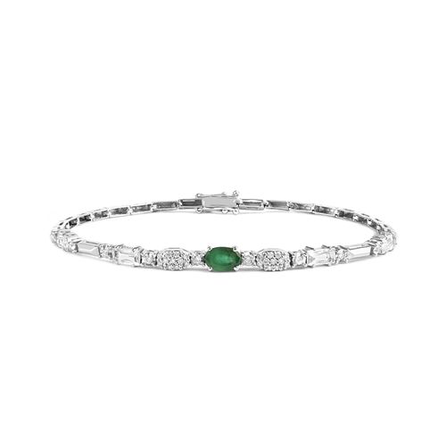 Pulseira Essência de Ouro Branco 18k com Topázio Branco, Esmeralda e Diamante