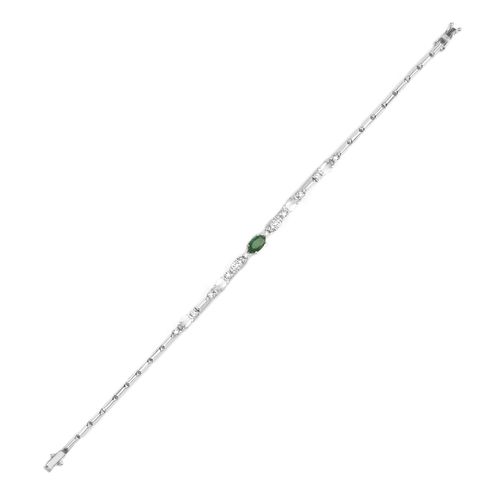 Pulseira Essência de Ouro Branco 18k com Topázio Branco, Esmeralda e Diamante