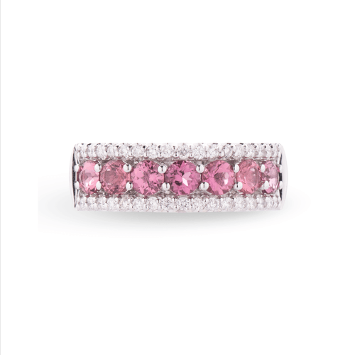 Anel Spring Maxior de Ouro Branco 18k com Turmalinas Rosa e Diamantes