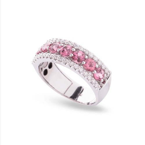 Anel Spring Maxior de Ouro Branco 18k com Turmalinas Rosa e Diamantes