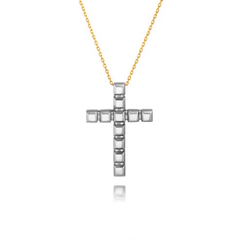 Colar Honor Cruz com Textura em Ouro Amarelo 18k