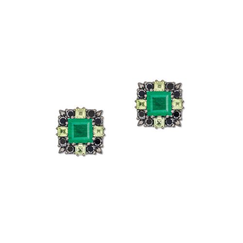 Brincos Caleidoscópio em Ouro Negro 18k com Quartzito, Peridoto e Diamantes Negros