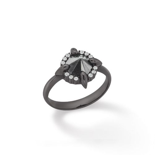 Anel Caleidoscópio em Ouro Negro 18k com Diamante Negro e Diamante Branco