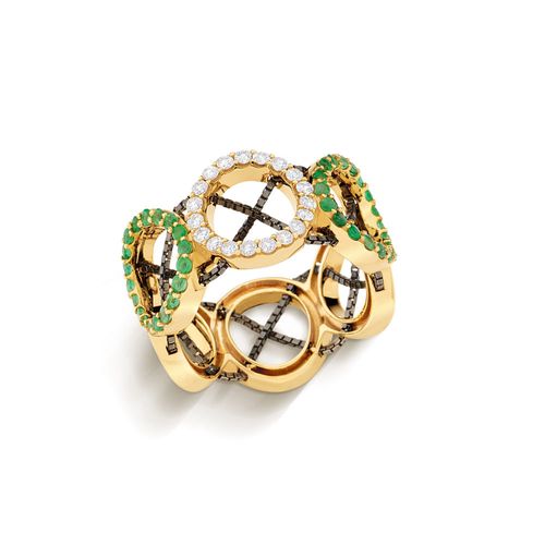 Anel Forever em Ouro Amarelo 18k com Esmeraldas e Diamantes