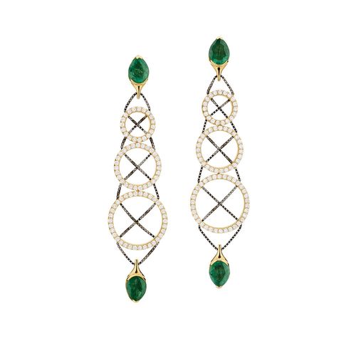Brincos Forever em Ouro Amarelo 18k com Esmeraldas e Diamantes