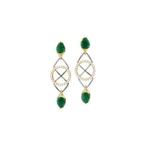 Brincos Forever em Ouro Amarelo 18k com Esmeraldas e Diamantes