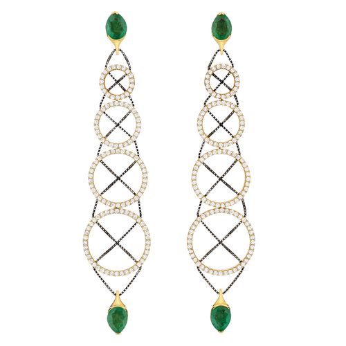 Brincos Forever em Ouro Amarelo 18k com Esmeraldas e Diamantes