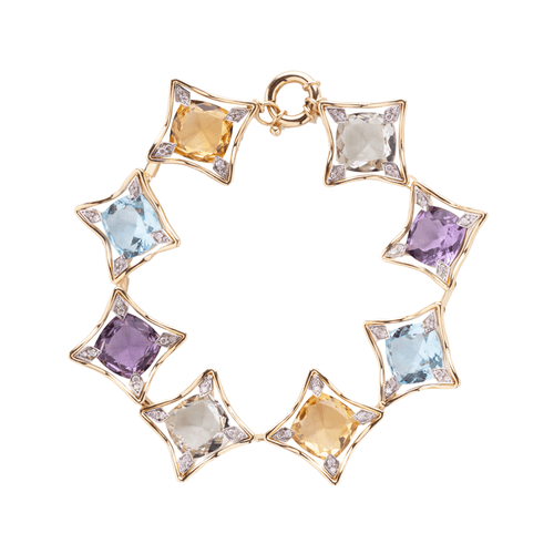 Pulseira Estelar de Ouro 18k com Pedras Brasileiras e Diamantes