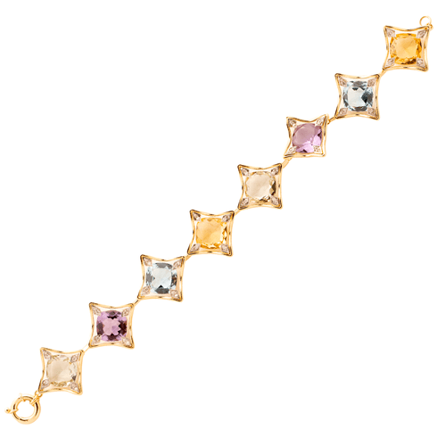 Pulseira Estelar de Ouro 18k com Pedras Brasileiras e Diamantes