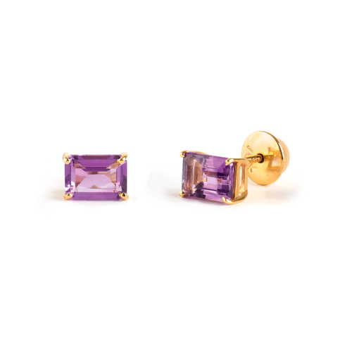 Brincos Aquarela Retangular de Ouro 18k com Ametista