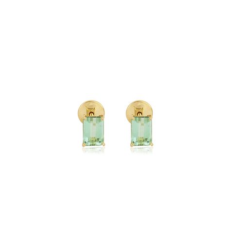 Brincos Aquarela Retangular de Ouro 18k com Turmalina Verde