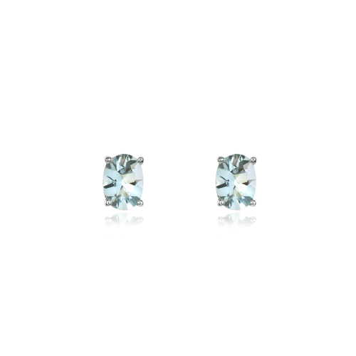 Brincos Aquarela Oval de Ouro Branco 18k com Água Marinha e Diamantes