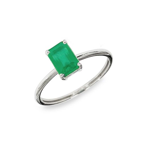 Anel Aquarela Retangular de Ouro Branco 18k com Esmeralda