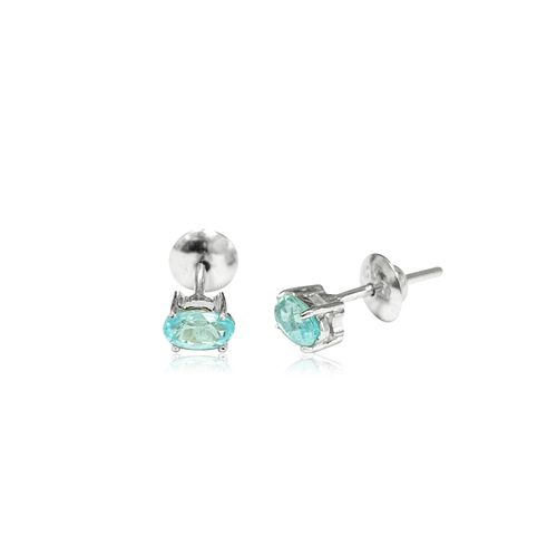 Brincos Aquarela Oval de Ouro Branco 18k com Turmalina Paraíba
