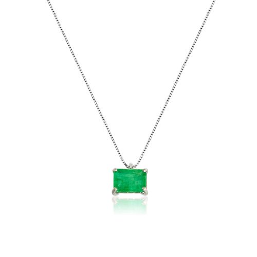 Colar Aquarela Retangular de Ouro Branco 18k com Esmeralda