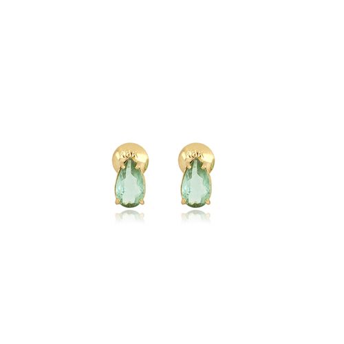 Brincos Aquarela Gota de Ouro 18k com Turmalina Verde
