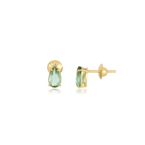 Brincos Aquarela Gota de Ouro 18k com Turmalina Verde