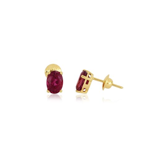 Brincos Aquarela Oval de Ouro 18k com Rubelita