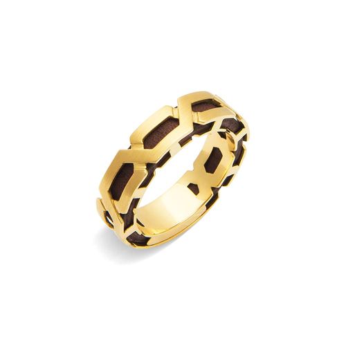 Anel Men Leather em Couro e  Ouro 18k