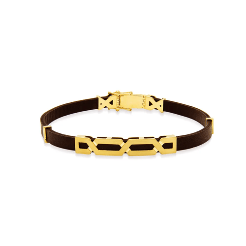 Pulseira Men Leather em Couro e Ouro 18k