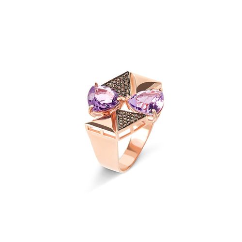 Anel Atena M em Ouro Rosé 18k com Ametistas