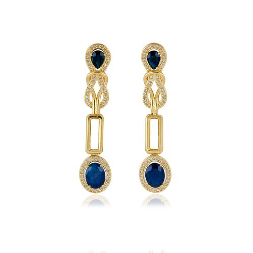 Brincos Eterno de Ouro Amarelo 18k com Safiras e Diamantes