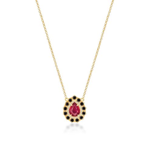 Colar Caleidoscópio em Ouro Amarelo 18k com Rubi, Diamantes Negros e Diamantes Brancos