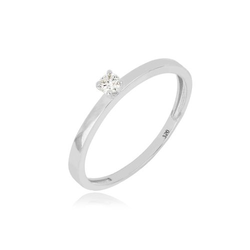 Anel Solitário de Ouro Branco 18k com Diamante 10 Pontos