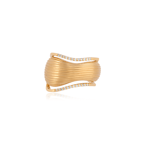 Anel Yama de Ouro 18k com Textura e Diamantes