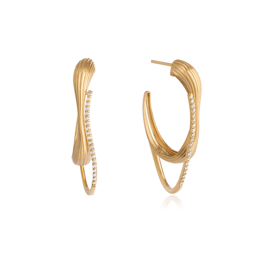 Brincos Yama de Ouro 18k com Textura e Diamantes