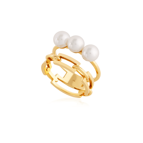 Anel Nara de Ouro 18k com Pérolas 6mm