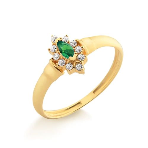 Anel de Formatura de Ouro 18k com Esmeralda e Diamantes