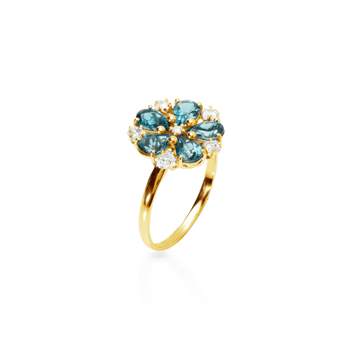 Anel Cuore Della Luce Flor de Ouro Amarelo 18k com Topázios e Diamantes