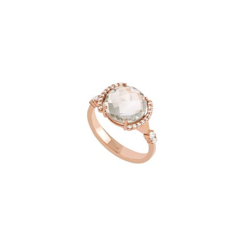 Anel Afeto de Prata 925 G e Banho de Ouro Rosé com Prasiolita e Topázios Brancos - You by Maxior