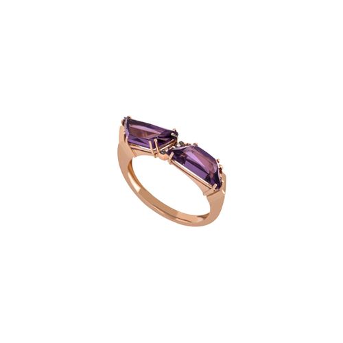Anel Musa P de Ouro Rosé 18k com Ametistas e Diamantes Chocolate