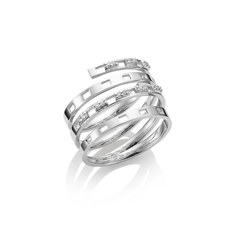 Anel Moments Triplo de Ouro Branco 18k com Diamantes