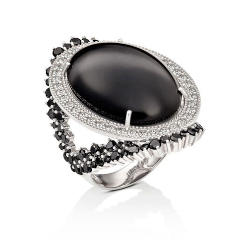 Anel Glória Quartzo Negro em Ouro Branco 18k