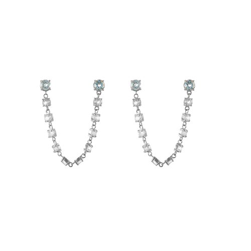 Brincos Riviera Duplo de Ouro Branco 18k com Topázio Branco e Sky