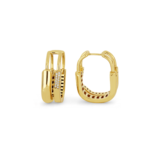 Brincos Argola Dupla Aura G de Ouro Amarelo 18k com Diamantes