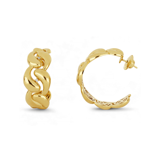 Brincos Meia Argola Brisa de Ouro Amarelo 18k com Diamantes