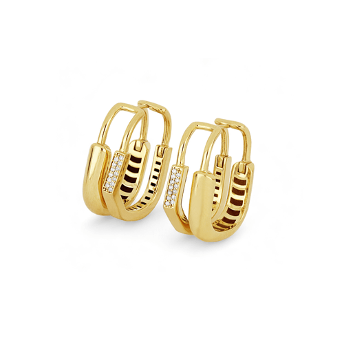 Brincos Argola Dupla Aura G de Ouro Amarelo 18k com Diamantes