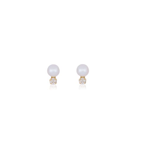 Brincos Infantis de Ouro Amarelo com Pérolas e Diamantes