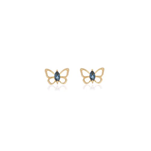 Brincos Infantis Borboleta de Ouro Amarelo 18k com Topázios London