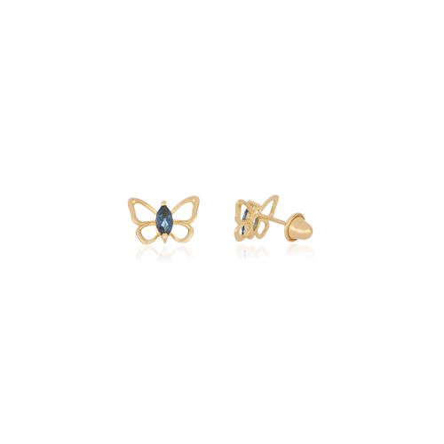 Brincos Infantis Borboleta de Ouro Amarelo 18k com Topázios London